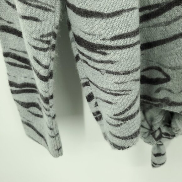 360 Cashmere Kourtney Zebra Print Tie-Front Cashmere Sweater Gray/Black
